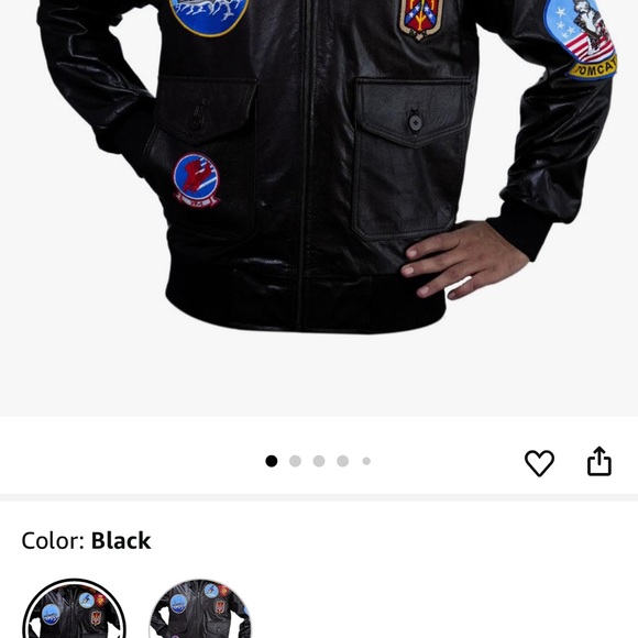 Men's Black Bomber Jacket with Patches removable brown faux fur collar pockets - Picture 5 of 5